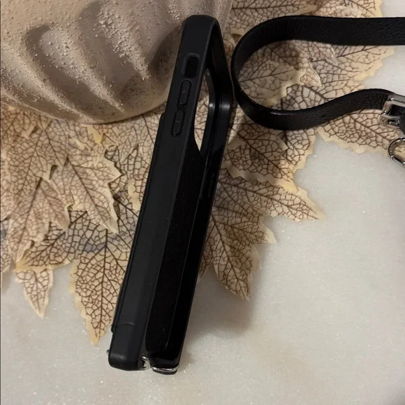 Bandolier 14 pro max Black Pebbled Leather Phone Case with Strap - Picture 3 of 6